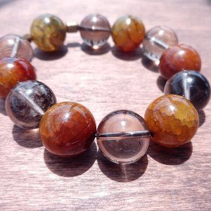 Smoky Quartz and Dragon Scale Agate Crystal Bracelet - Healing Stone Jewelry